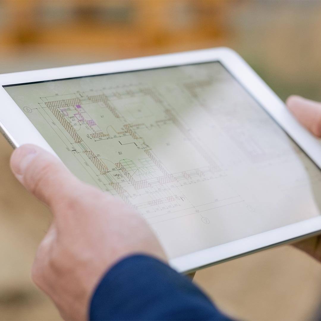 Foto iPad mit Gebäudeplan Foto iPad mit Gebäudeplan